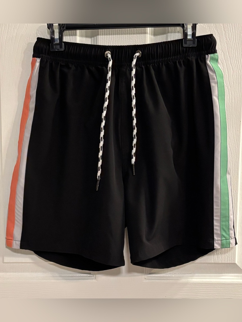 Snapper Rock Black Retro Stripe Volley Board Shorts Mens M 6” Inseam Lined